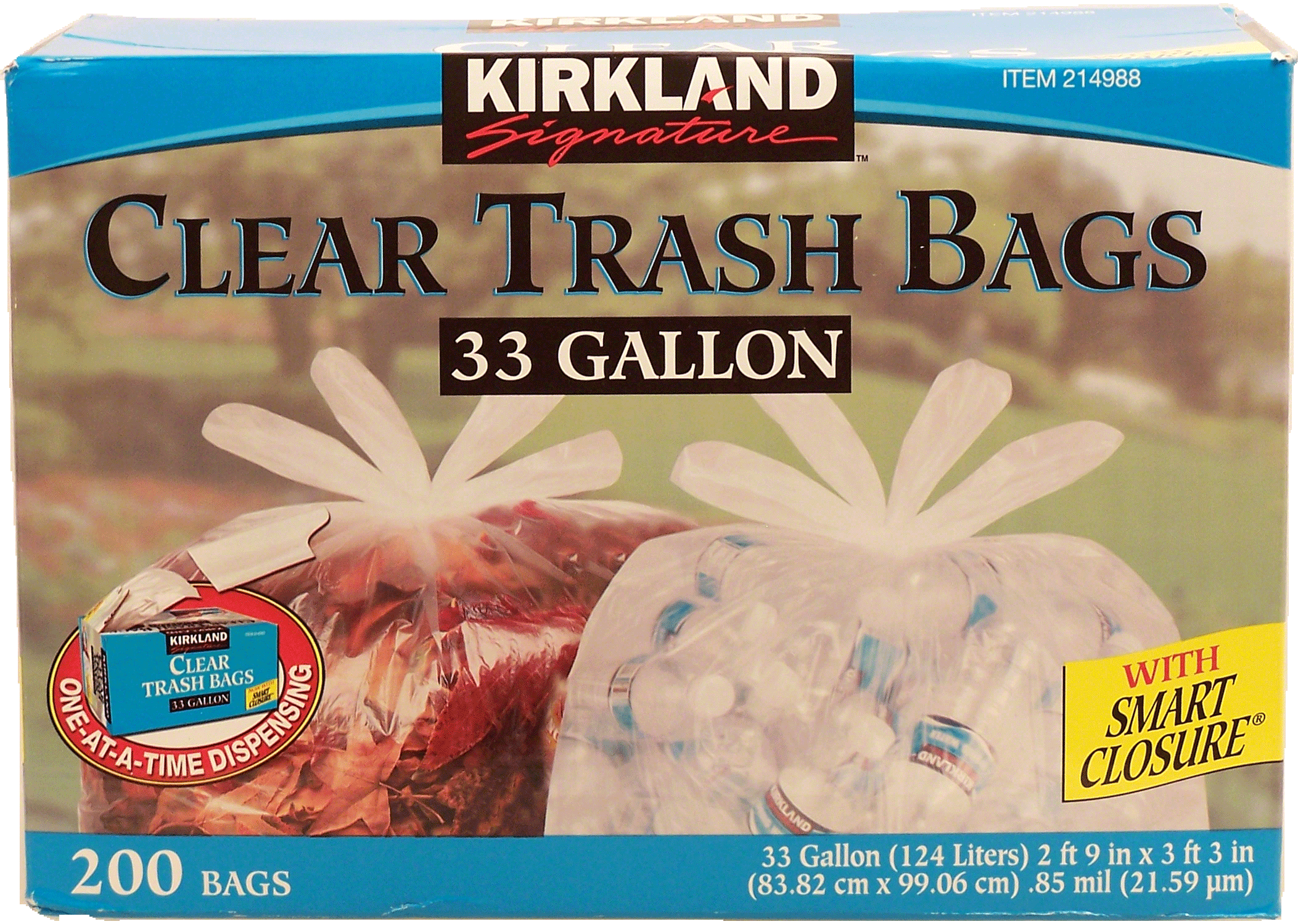 Kirkland Signature  clear trash bags with smart closure, 33 gallon Full-Size Picture